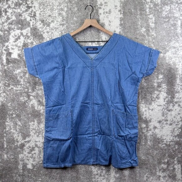 Zara Dress XS Womens Blue Chambray Tunic Mini Boxy Popover V Neck Pockets - Picture 1 of 6